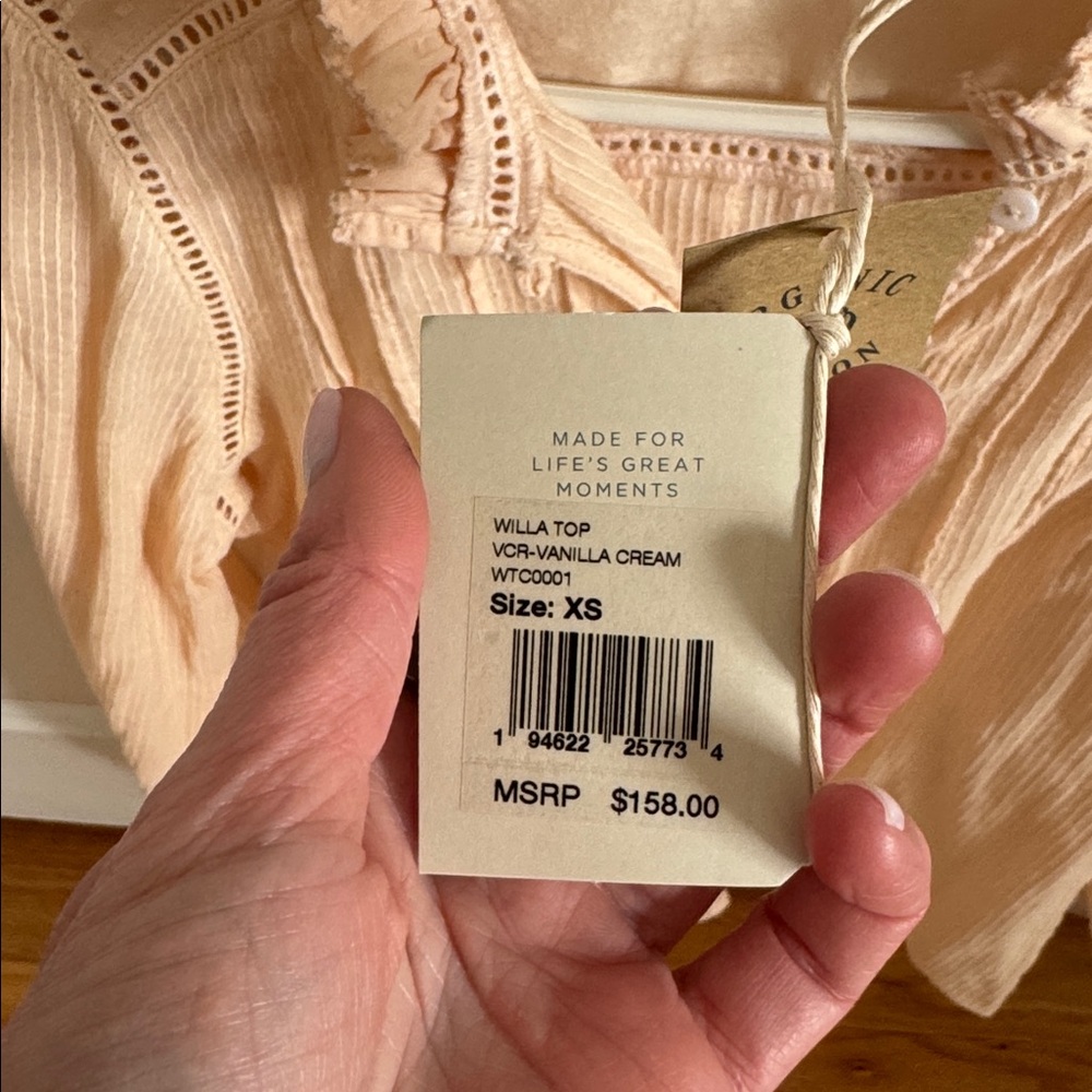 Faherty Light Peach Ruffled Button-Front Blouse - Picture 4 of 8